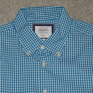 Charles Tyrwhitt Long Sleeve Mens Shirt 17 1/2/34 Classic Fit Check Blue
